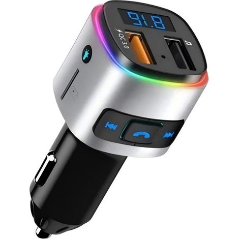 Émetteur FM Bluetooth, kit mains libres QC3.0 pour voiture, adaptateur mains libres, lumière colorée (1/5)