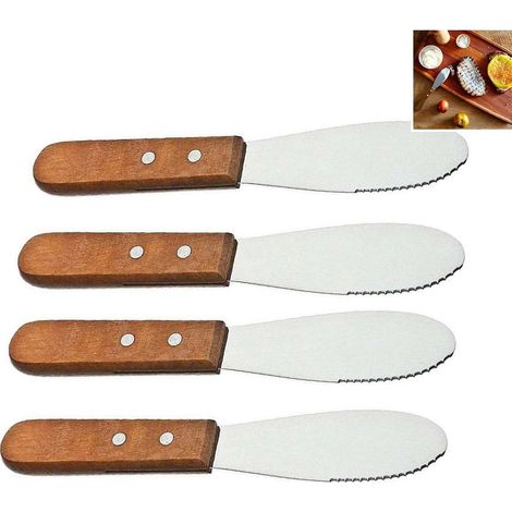 Buttermesser – Klinge aus Edelstahl – Holzgriff – 20 cm – Zum Bestreichen von Frischkäse und Marmelade – 4er-Set (1/5)