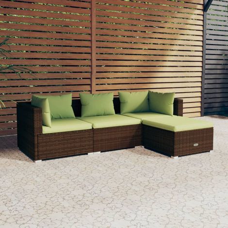 Salon de jardin 4 pcs,Mobilier de terrasse,Table et Chaise pour Relax avec coussins Résine tressée Marron -YZ982258 (1/5)