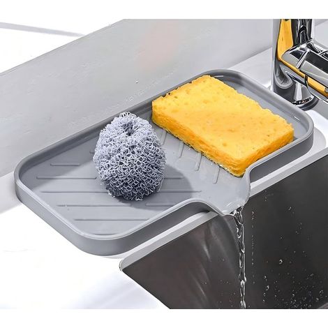 Porte-savon en silicone, 12.510 cm, porte-savon en silicone pour salle de bain et cuisine, plateau éponge d'évier pour bouteille, tasse (gris) (1/5)