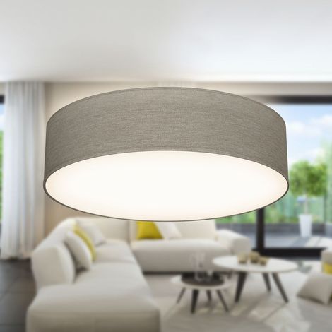 B.K.Licht plafonnier textile couleur taupe, éclairage plafond design moderne & sobre, éclairage bureau, rond Ø38cm, 2 douilles E27,livré sans ampoules (1/5)