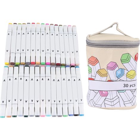 Lot de 30 marqueurs double pointe non toxiques pour peindre sur pierre, toile, bois, plastique et tissu (1/5)