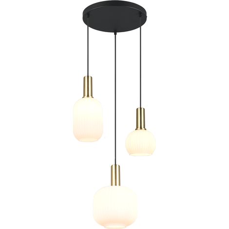 Lampada a sospensione 3 luci, metallo, ottone satinato, 38,5x150x30 cm, Diva (1/4)