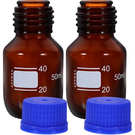 Lot de 2 Flacons de Réactifs en Verre Gradués 50ml avec Bouchons à Vis, Petite Taille Portable pour Laboratoire et Salle de Classe (1/5)