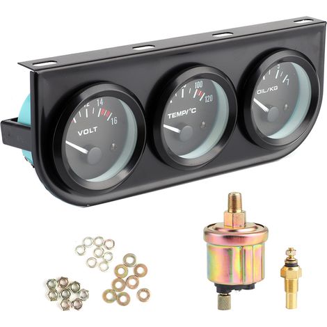 Kit de jauges automobiles 3 en 1, filetage NPT 1/8 pouce 52 mm (2 pouces) : voltmètre 8-16 V, thermomètre d’eau 40-120 °C, manomètre d’huile 0-7 kg (1/5)