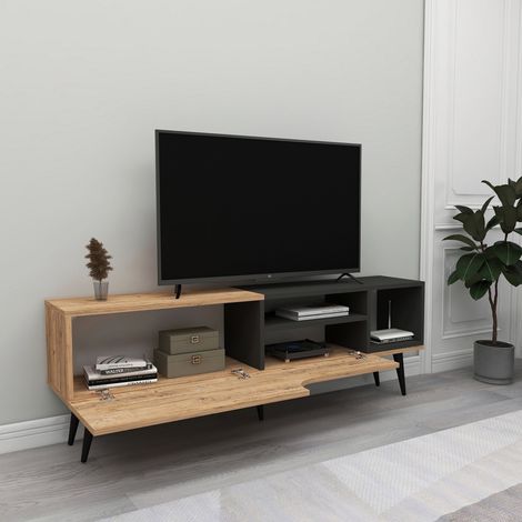 Mobile Porta tv Tinnura, un Ripiano, Un'anta, 4 Vani, 150x30x50h cm Marrone Rovere (1/5)
