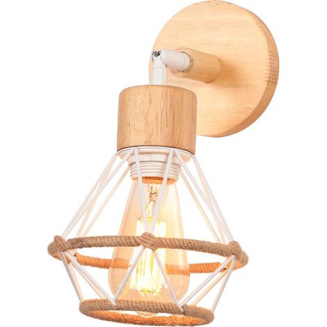Lampe Murale Rétro Blanc Applique Murale En Bois Vintage, Applique Murale Moderne Et Minimaliste, Pour Chambre À Coucher, Bureau, E27 (1/5)