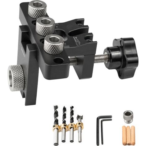 Localizador de perforación 3 en 1 – Aleación de aluminio – Brocas 8‑15 mm – Empalme de tablas – DIY