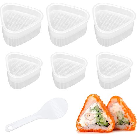 6 Pièces Moule à Sushi Triangulaire (3 Grands et 3 Petits), Moule Onigiri Triangle, Moule à Boule de Riz Livré avec une cuillère à riz (1/5)