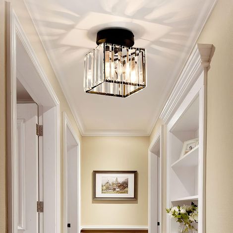 Plafonnier LED en cristal, mini lustre moderne pour salon, entrée, couloir, chambre à coucher, cuisine (noir), lumière chaude [Classe énergétique F]