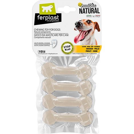Ferplast GOODBITE NATURAL CHICKEN BONE Jouet à mâcher pour chiens saveur poulet - 6 tailles. Variante XS - Misure: 8.2 x 2.6 x h 1.2 cm -