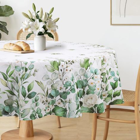 Nappe ronde 140 cm Printemps Été Feuilles d'eucalyptus Vert Sauge Facile d'entretien