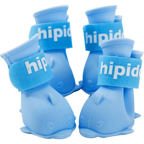 Bottes pour animaux de compagnie, chaussures de pluie imperméables en silicone pour chien, motif dessin animé mignon, avec fermeture auto-agrippante, pour Poméranien, Bichon, Teddy, bleu, taille S (1/5)