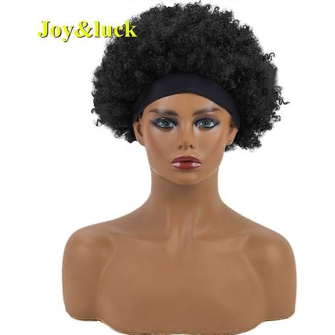 Perruque synthétique courte afro frisée avec bandeau, cheveux crépus bouclés pour femmes noires, boucles volumineuses, turban africain.