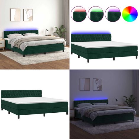 Sommier à lattes de lit avec matelas LED Vert foncé 160x200 cm - Lit Plateforme - Lit Capitonné - Lit Design - Lit Velours - Lit Avec Éclairage Led - Home & Living (1/5)