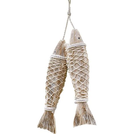 2 Pcs Décorations de Poissons en Bois décorations murales en Bois pour la décoration de la Maison décoration Nautique Plage thème Mur Ornement (L)-Fei Yu (1/4)