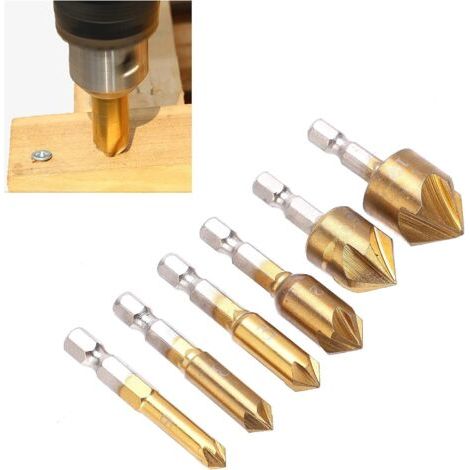 DEESSE SHOP-6 pièces forets à fraiser 6mm 8mm 9mm 12mm 16mm 19mm 1/4 pouce tige hexagonale HSS foret à fraiser pour bois (1/5)