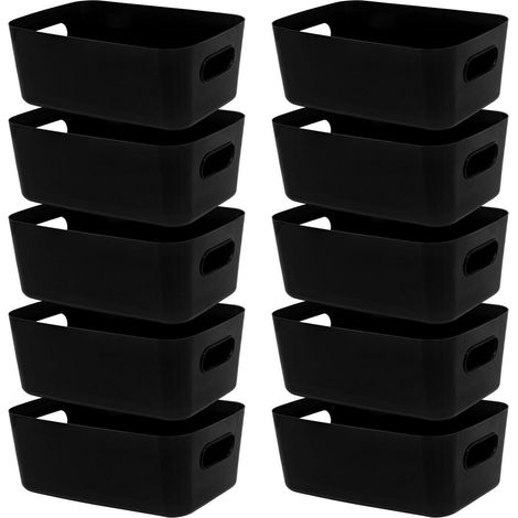 10x Aufbewahrungskorb Kunststoff 30cm Schwarz mit Griffen, stapelbar (1/5)