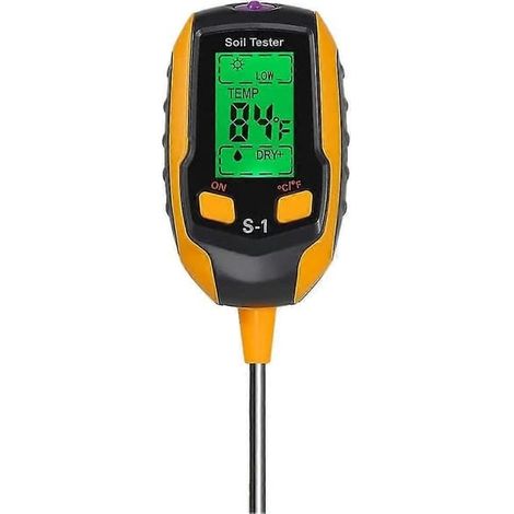 pH-mètre de sol, testeur d'humidité du sol 4 en 1, humidimètre numérique pour plantes avec mesure du pH, de la température et de la lumière. (1/5)