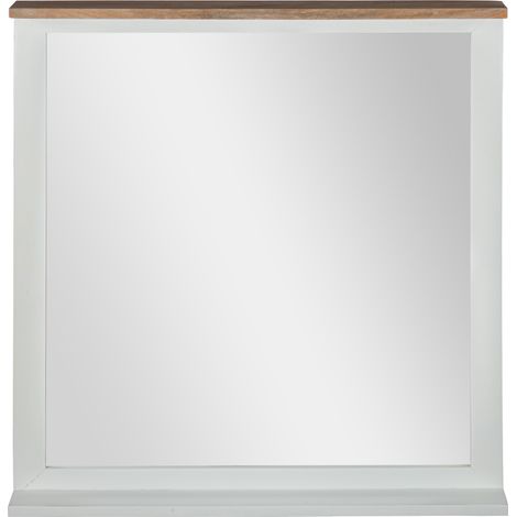 WOMO-DESIGN Specchio da Parete XI'an 80 x 76 cm Cornice in Colore Naturale e Bianco in Legno Massiccio di Mango Stile Rustico Clasico Specchiera da Appendere per Corridoio Camera da Letto Soggiorno
