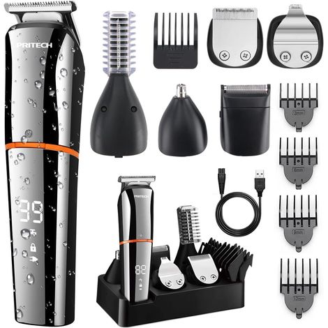 Tagliacapelli elettrico 6 in 1, tagliacapelli senza fili, taglia-naso, tagliacapelli per uomo, taglia barba, testa, viso e corpo, impermeabile. (1/5)