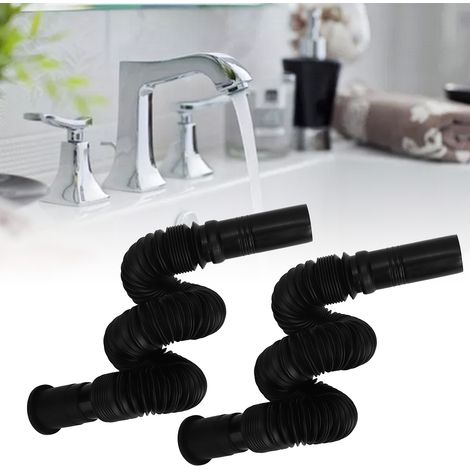 2 Pièces Tuyau de Vidage Évier Flexible PVC Noir pour Cuisine et Salle de Bain, Raccord de Drain Lavabo (1/5)