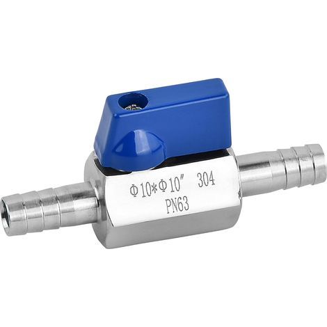 Mini Shut-Off Valve, 304 Stainless Steel, 10mm Barbed Fitting, Blue Handle, Water, Gas, Oil (1/5)