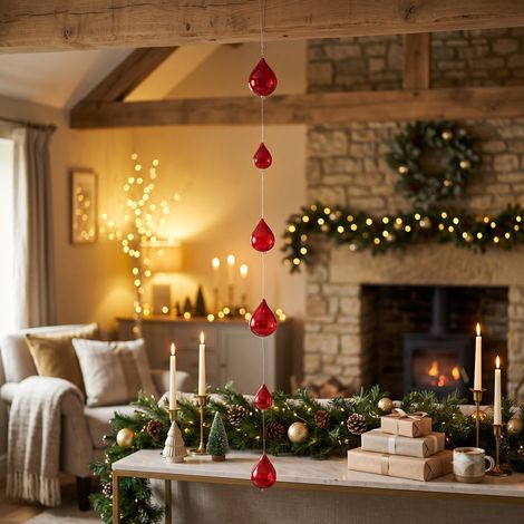 Ghirlanda per decorazioni natalizie con gocce in vetro decorazione da 100 cm -Oro (1/5)