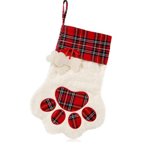 Weihnachtssocken für Haustiere, Samt-Weihnachtssocken, geeignet für Hunde und Katzen, Weihnachtssocken mit Pfotenabdruckmuster, ideal zum Aufhängen von Weihnachtsdekorationen am Baum.