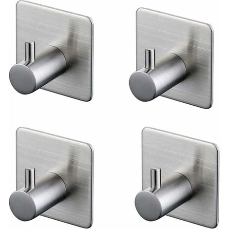 4-teiliges 3M-Klebehaken-Set, Wandhaken fürs Badezimmer, Edelstahl, Silber