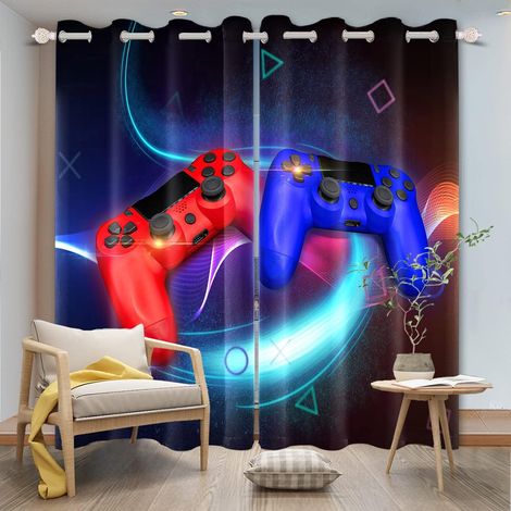117 x 183 cm Gamer Window Curtain Gamepad Blue Red Video Game Magic Game Controller Teen Curtains Window Thermal Insulation Bedroom Curtain, 2 Panels (1/5)