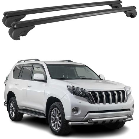 OMAC Barres de toit en aluminium pour Toyota Land Cruiser Prado J150 2009-2023 – TÜV / DIN 75302:2019 – Antivol inclus – Charge max 75 kg – 2 barres Noir