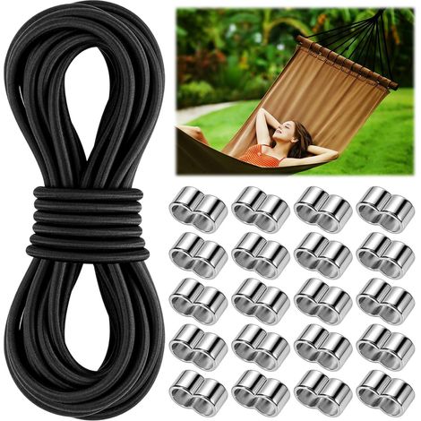 Corde en caoutchouc pour bâche de remorque, 6 mm x 10 m, corde extensible en caoutchouc rond noir, pour remorque, bâche de remorque, camping, voile (1/5)