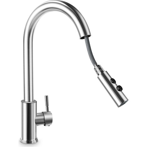 Robinet Cuisine Douchette avec 2 Modes de Pulvérisation, Robinet de Cuisine Haute Pression Noir, Robinet D'évier Orientable à 360°, Robinet Mitigeur en Acier Inoxydable Brossé (1/5)