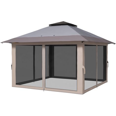 Tente pliante pop-up à hauteur réglable, protection UV50+, double toit et moustiquaires, 4 x 4 x 2,8 m, gris clair (1/5)