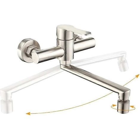 Homelody Wand-Küchenarmatur mit 2 Wasserstrahlen, 360°-Drehung und gebürstetem Edelstahl für Doppelspülen (1/5)