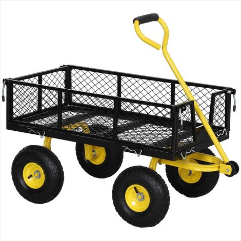 Chariot de jardin en acier 104 x 54 x 51 cm 4 roues Noir et Jaune (1/5)