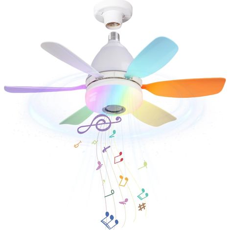 Ventilatore da soffitto con telecomando e altoparlante Bluetooth, luce LED, 40W, attacco E27, dimmerabile, 6 pale, 3 velocità, funzionamento silenzioso, adatto per soggiorno e camera da letto (colore) (1/5)