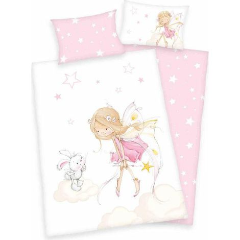 Baumwollbettwäsche 100x135 Little Fairy weiß rosa für Kinderbett H23 (1/4)