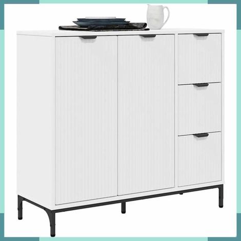Buffet - 883454 - Blanc mat - 3 tiroirs et 2 portes - 89,5 x 33 x 82 cm (1/5)