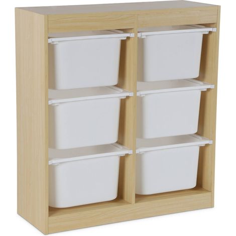 Meuble de rangement enfant. naturel. 6 bacs de rangement en plastique