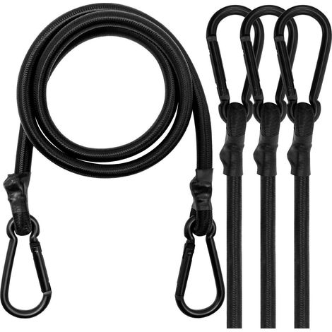 Spanngummi mit Karabiner 4er Set 80cm Schwarz für Gepäck, Auto, Outdoor (1/5)