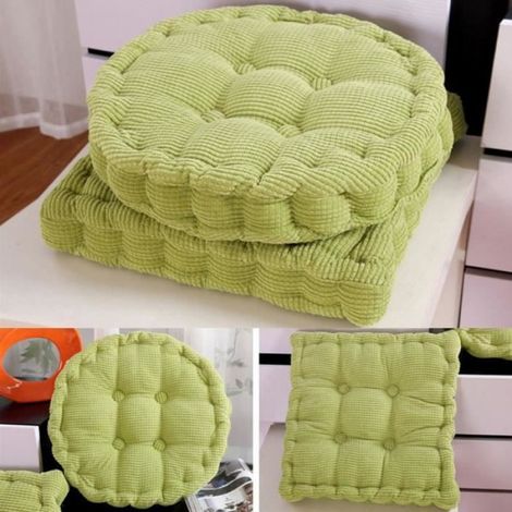 Galette de Chaise Doux Épais Velours Côtelé Coussin de Chaise 40x40cm Rond-Bleu (1/4)