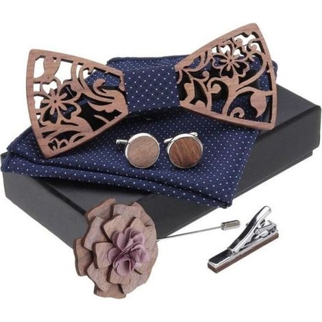 TEMPSA Ensemble Rétro Noeud Papillon - En Bois Fait Main - Anniversaire Mariage Garçons d\'honneur Cadeau 3