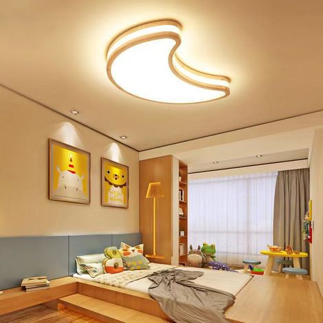 Lune Plafonnier LED en Bois Naturel Lampe de Plafond Moderne Créative Lumière Blanche 6000K pour Chambre d'Enfant Salon Porche (1/5)