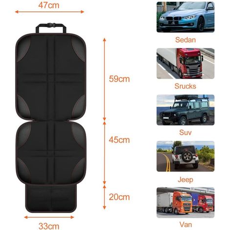 Protezione per seggiolino auto in 2 pezzi, antiscivolo, con tasche portaoggetti, universale e impermeabile, realizzata in tessuto Oxford, per bambini, neonati e animali domestici (nero) (1/4)