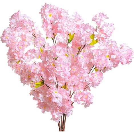Bouquet de 5 branches de cerisier artificielles en soie, tiges de 108 cm (42,52 pouces), fausses fleurs printanières couleur pêche, idéal pour la décoration de bureau, maison ou mariage. (1/5)