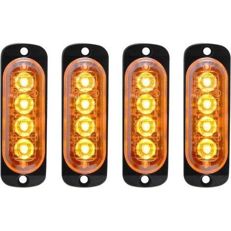 4pcs 12-24V IPX-4 Ultra Mince Voyant Barre D'alarme Stroboscopique d'urgence Lampe- 4 LEDS Bande lumineuse pour Van Camion Tractopelle Chariot à Fourche Tracteur-OUYLAF