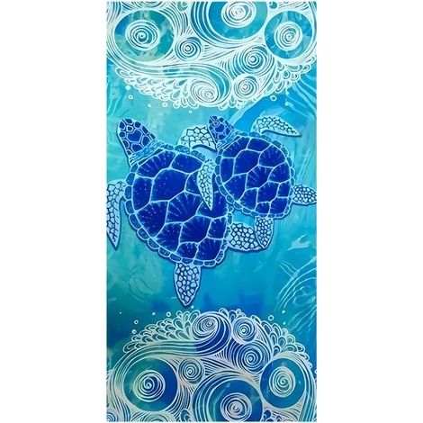 Microfiber beach towel 80x160 cm - Light and soft, turtle pattern.