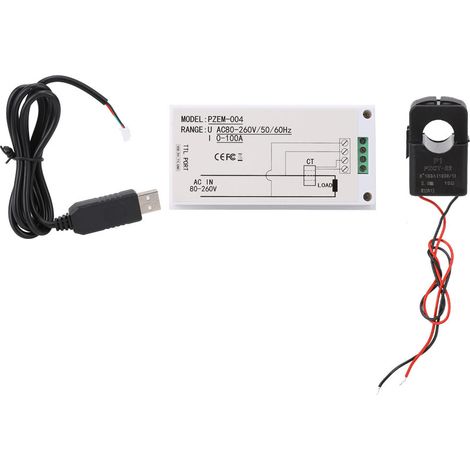 Compteur numérique LED tension courant puissance énergie testeur multifonction PZEM-004 avec transformateur à noyau fendu adaptateur USB (1/5)